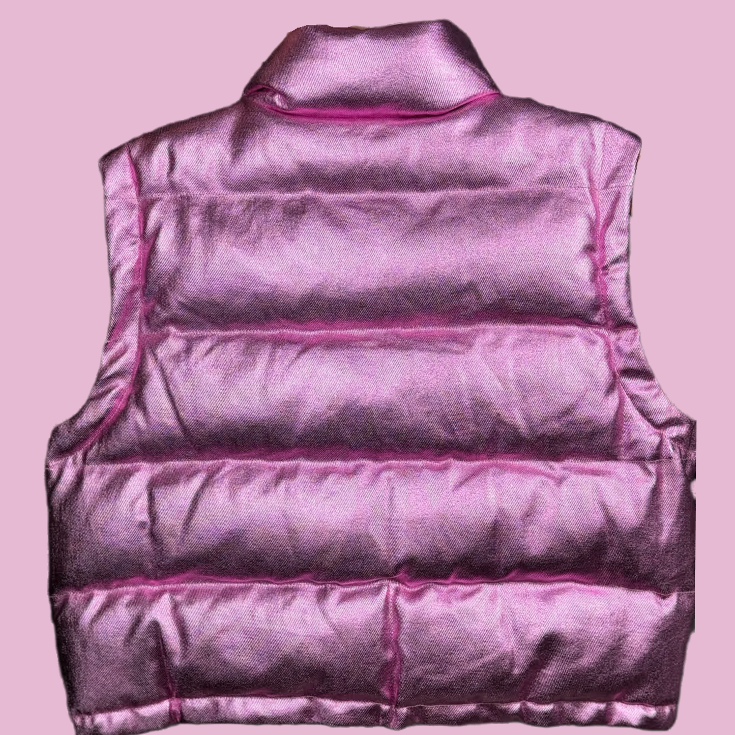 Futuristic Metallic Pink Puffer Vest