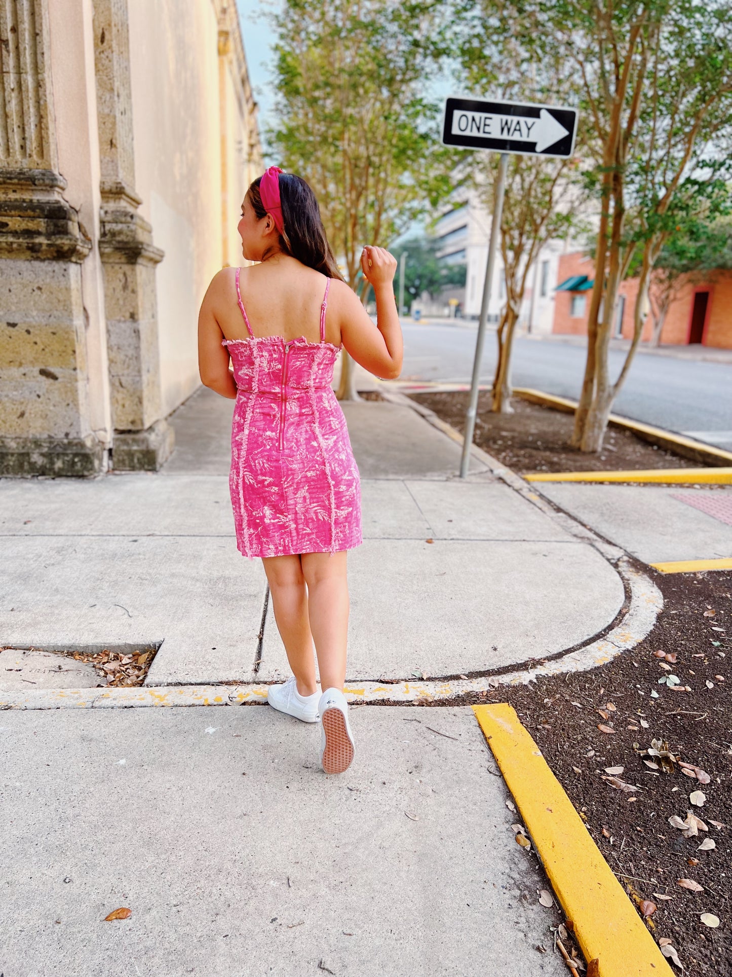 Frayed Seam Pink Mini Dress