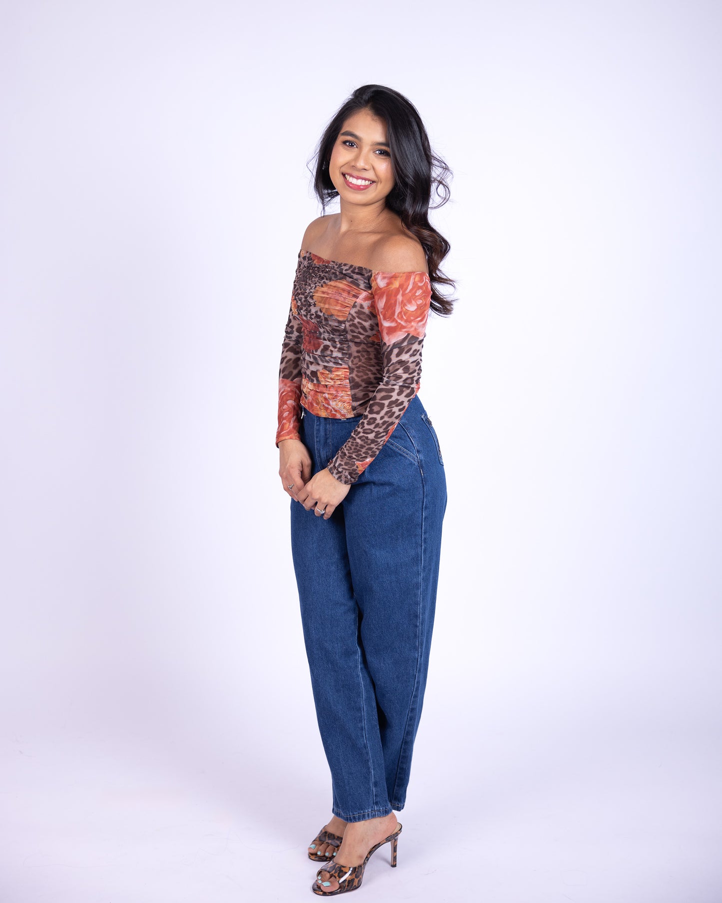 Leopard Bow Denim Barrel Pants