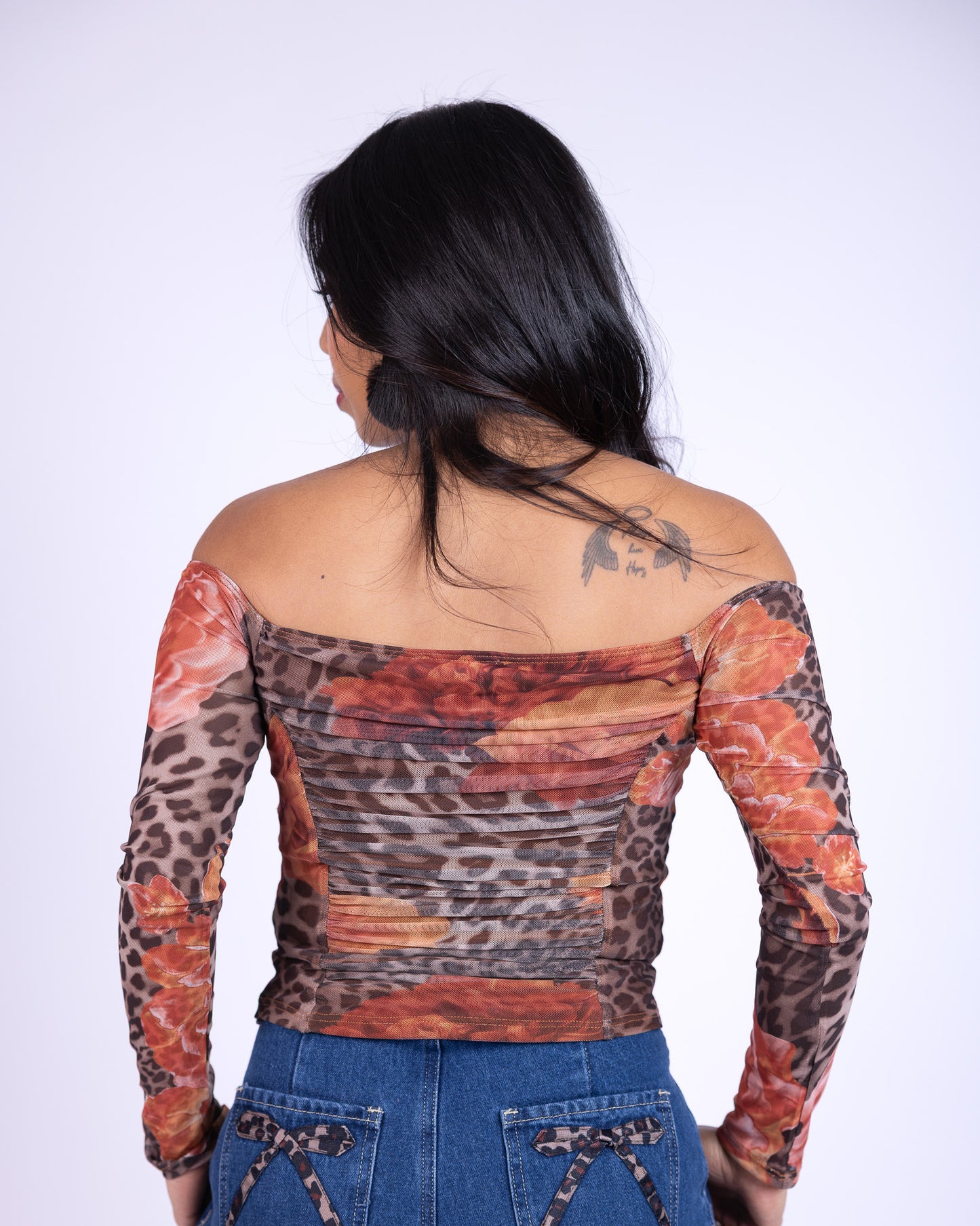 Tropileopard Ruched Long-Sleeve Top