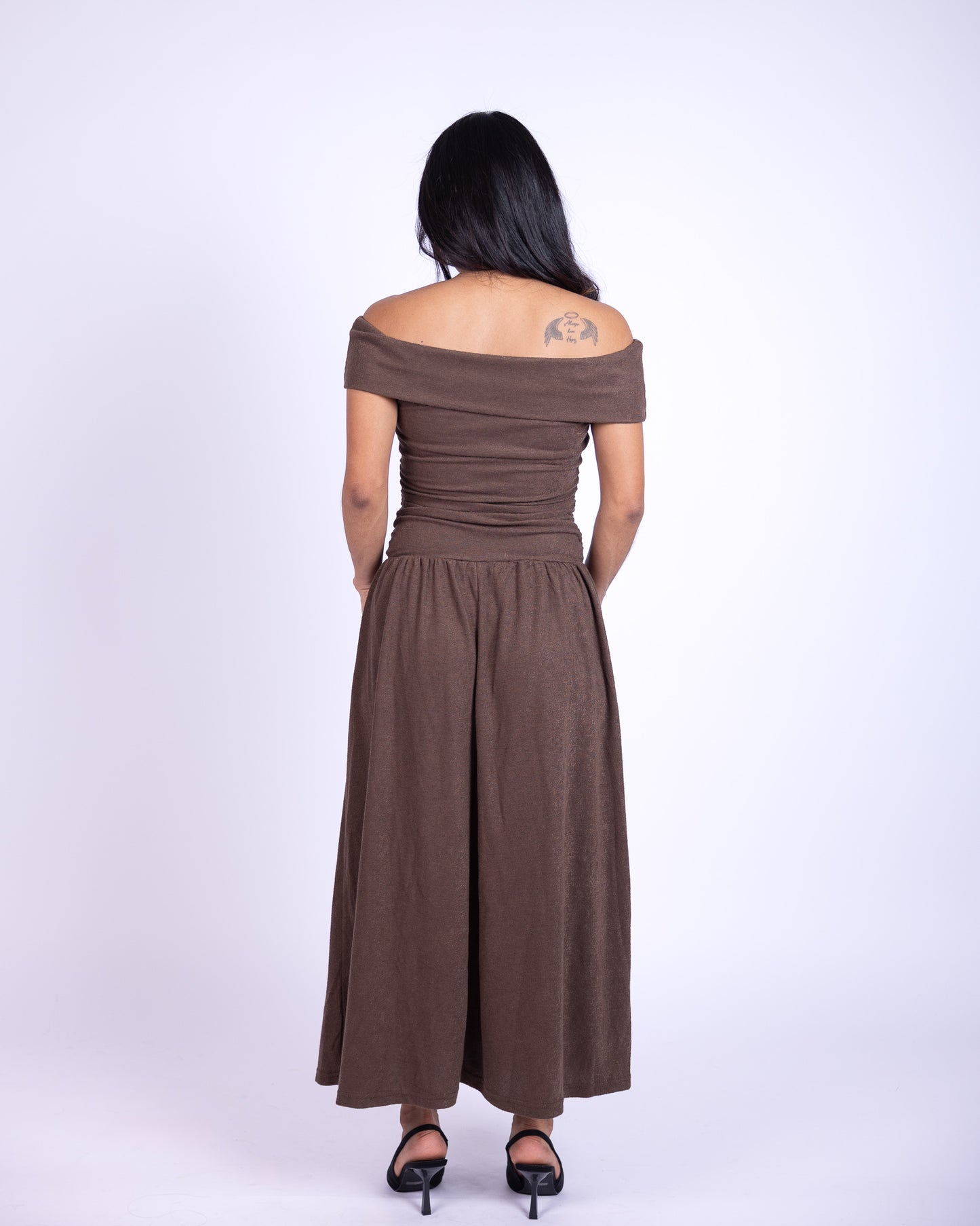 Brown babe Off-Shoulder Knit Midi Dress
