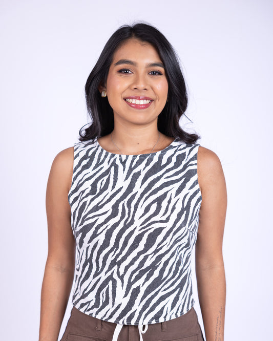 Zebra Mood Boat Neck Sleeveless Top