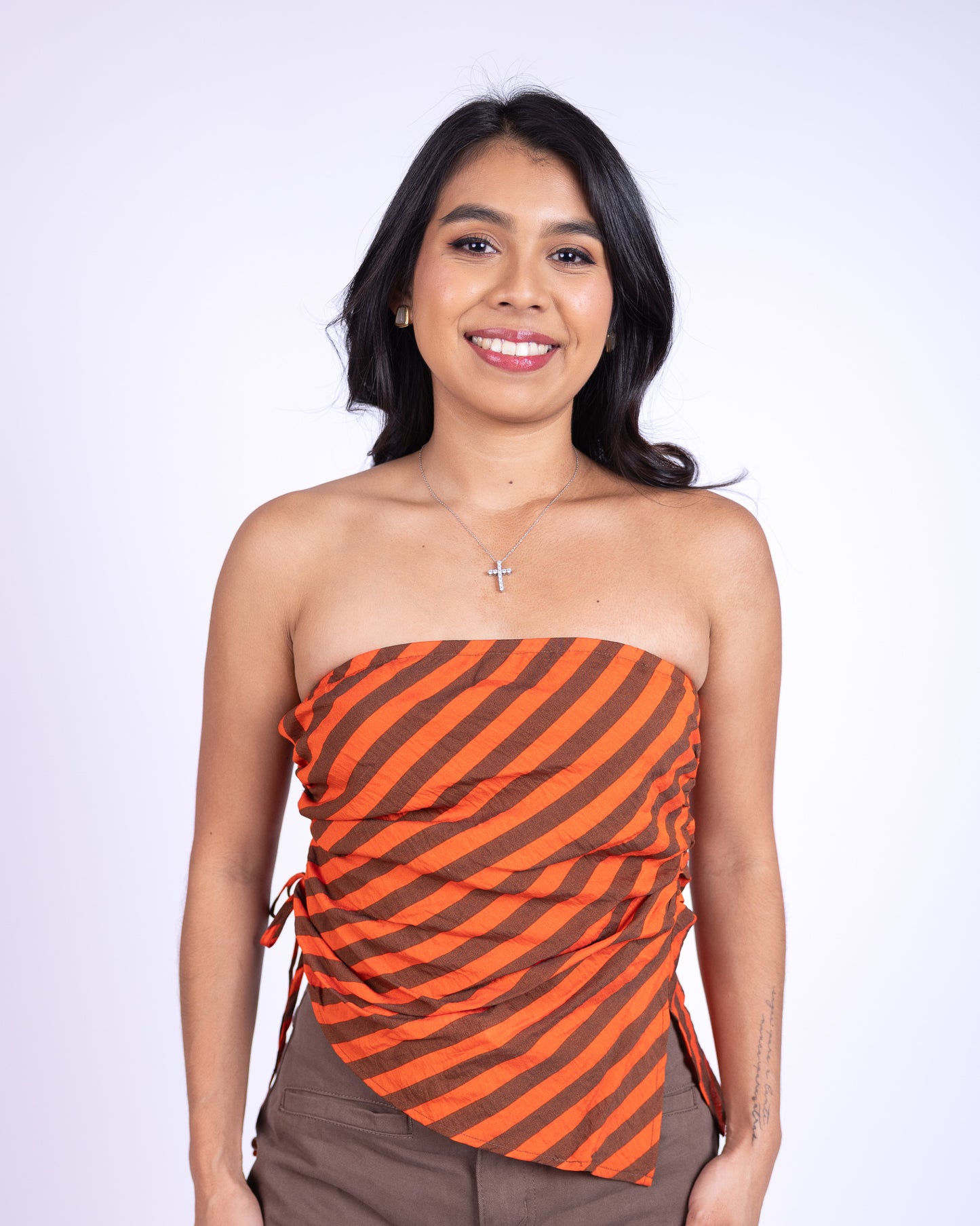 Tropicoqueta Stripe Orange Strapless Top