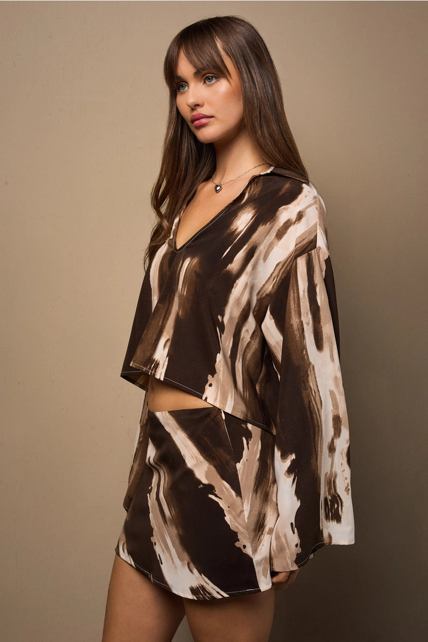 Night-out Brown Mini Skirt Set