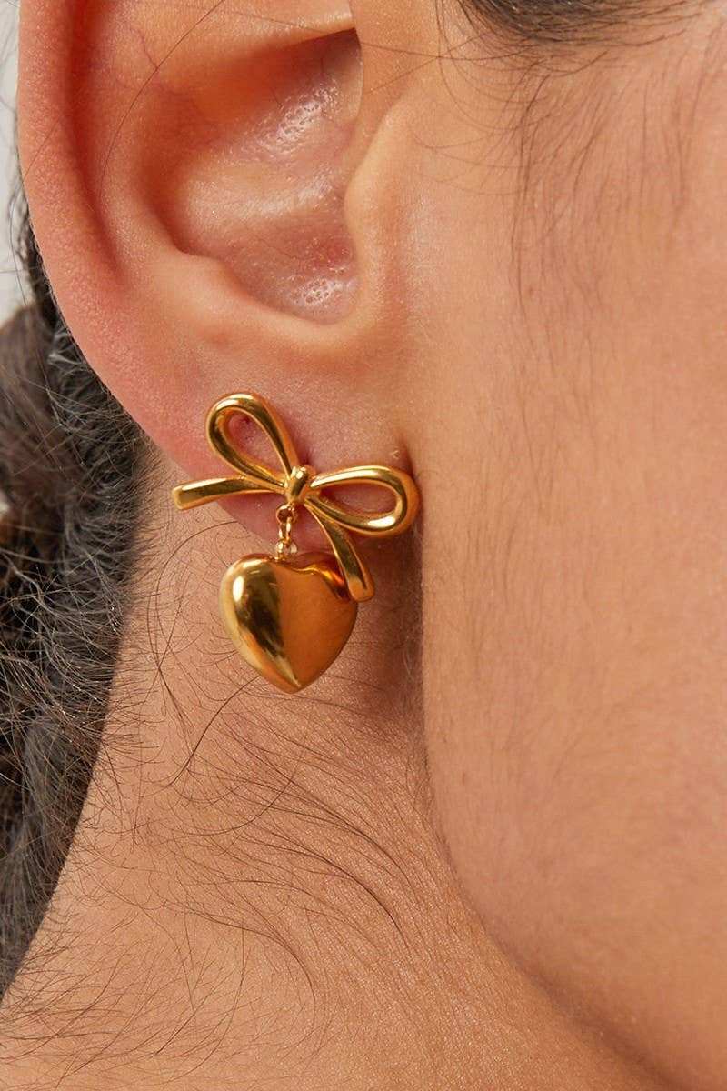 GOLDEN HEART BOW EARRINGS