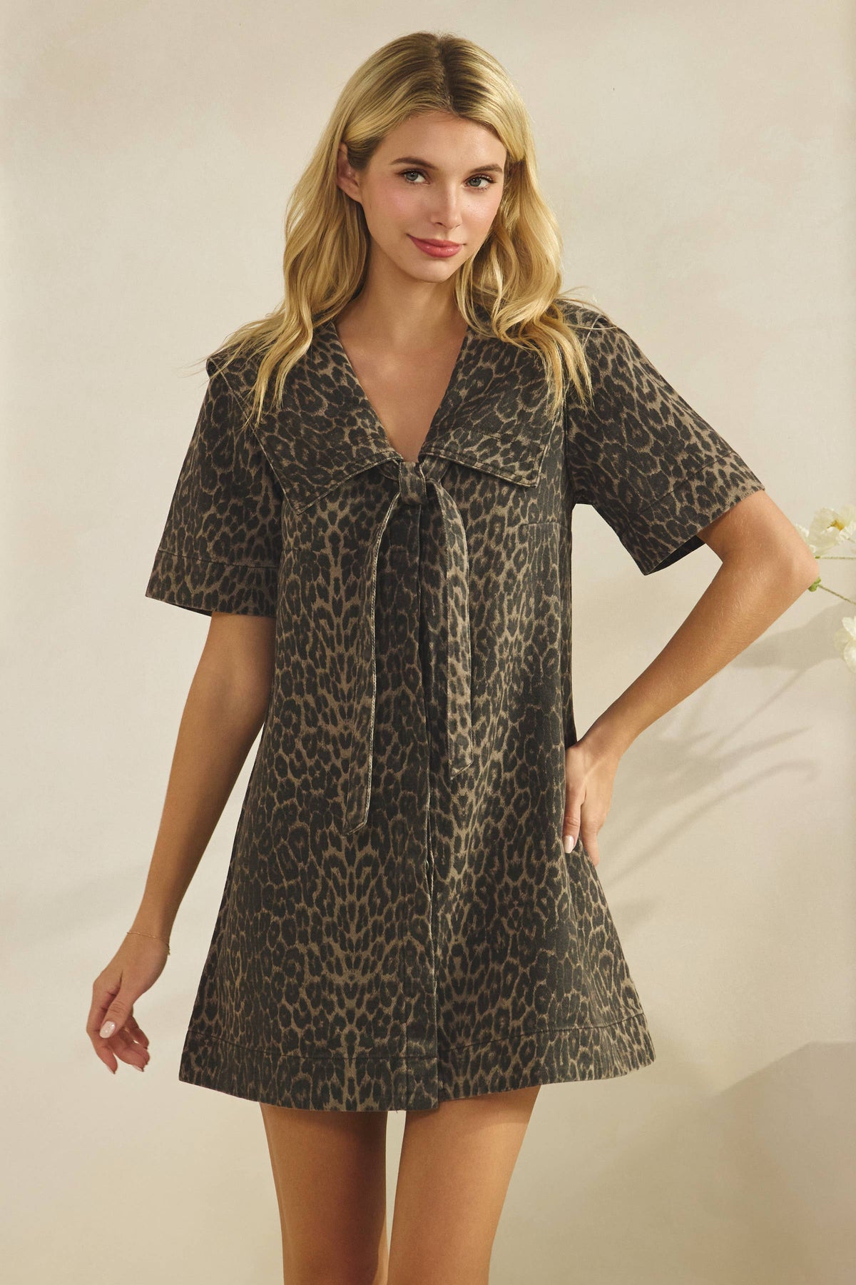 EL LEOPARD PRINTED DENIM MINI DRESS