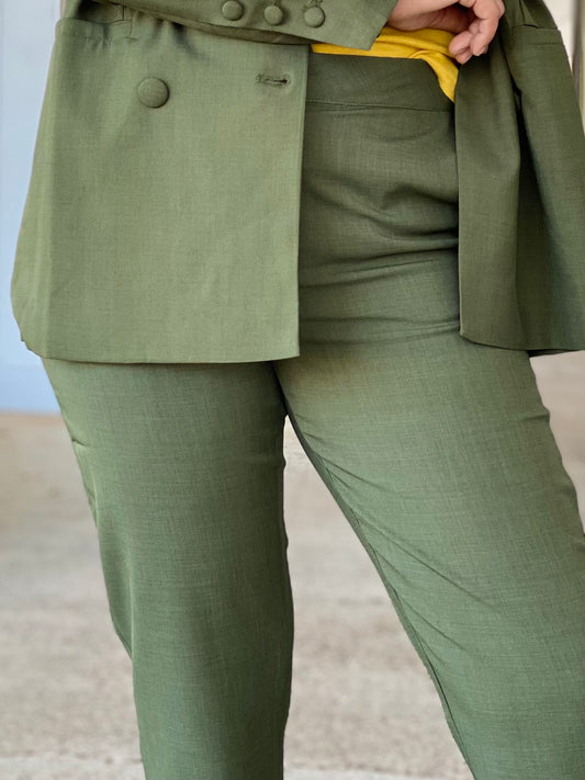 Dark Olive Caro Ankle Length-Pants