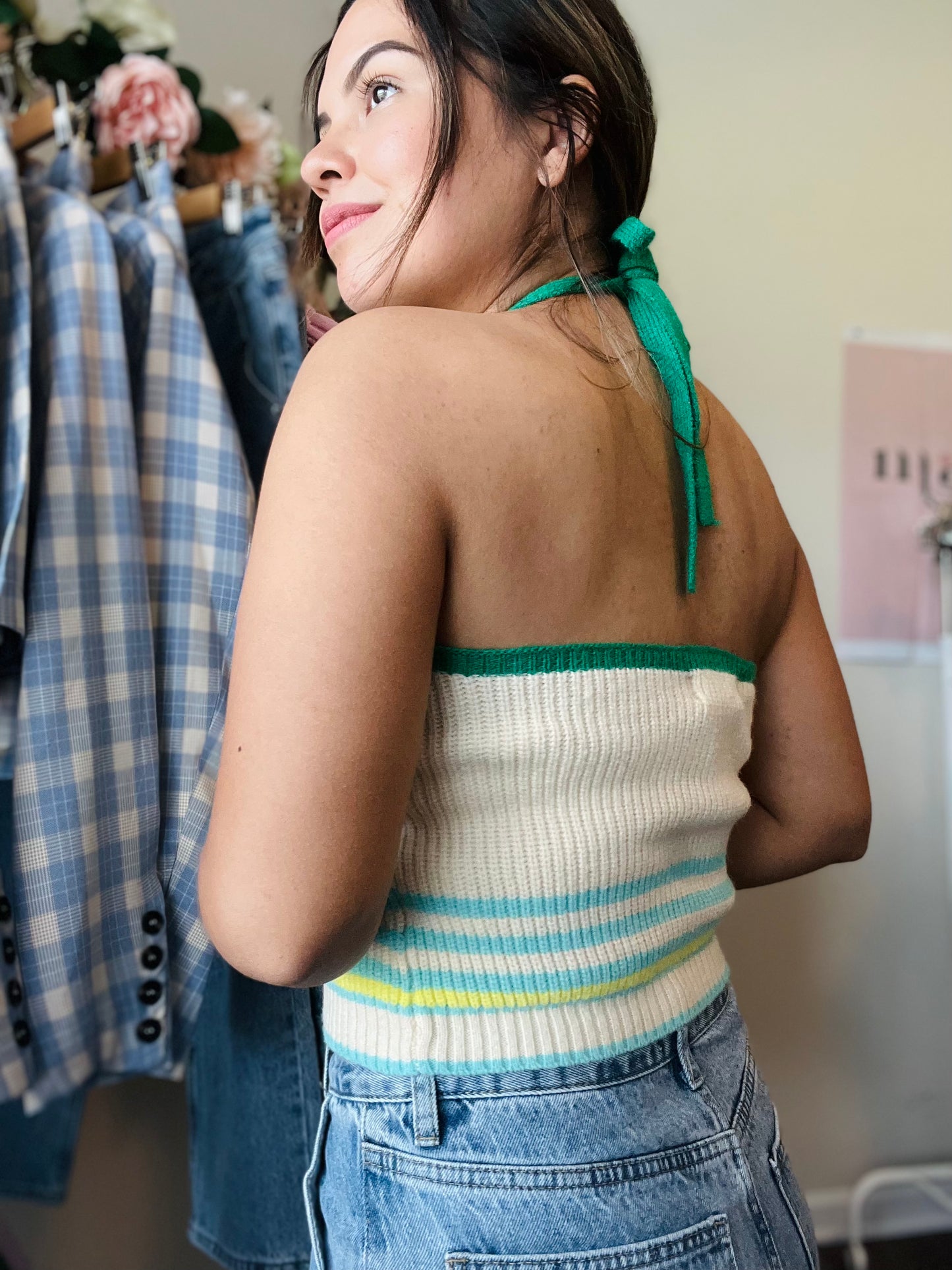 Retro Stripes Weaved Halter Top