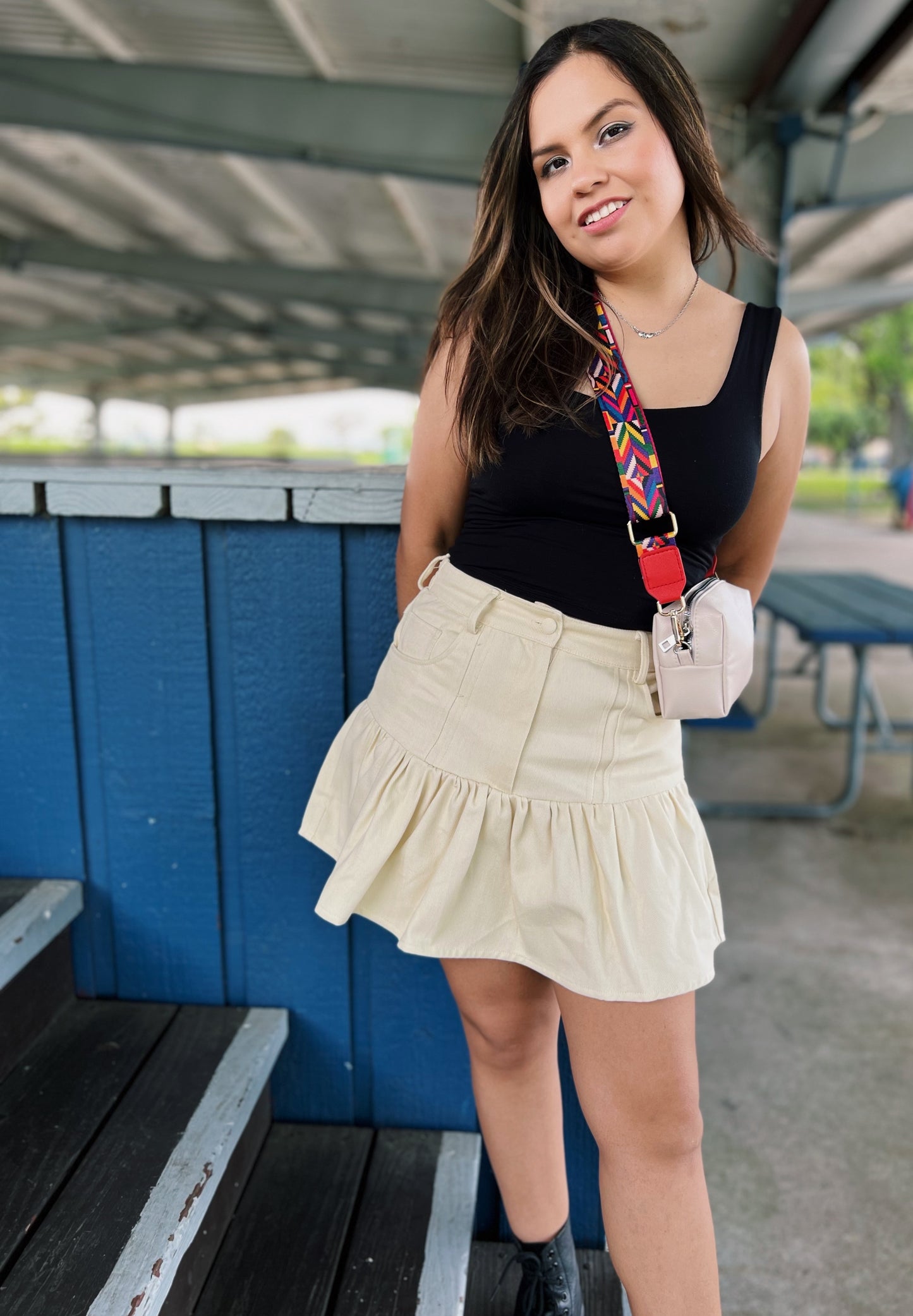 Denim Mini Ruffle Skirt