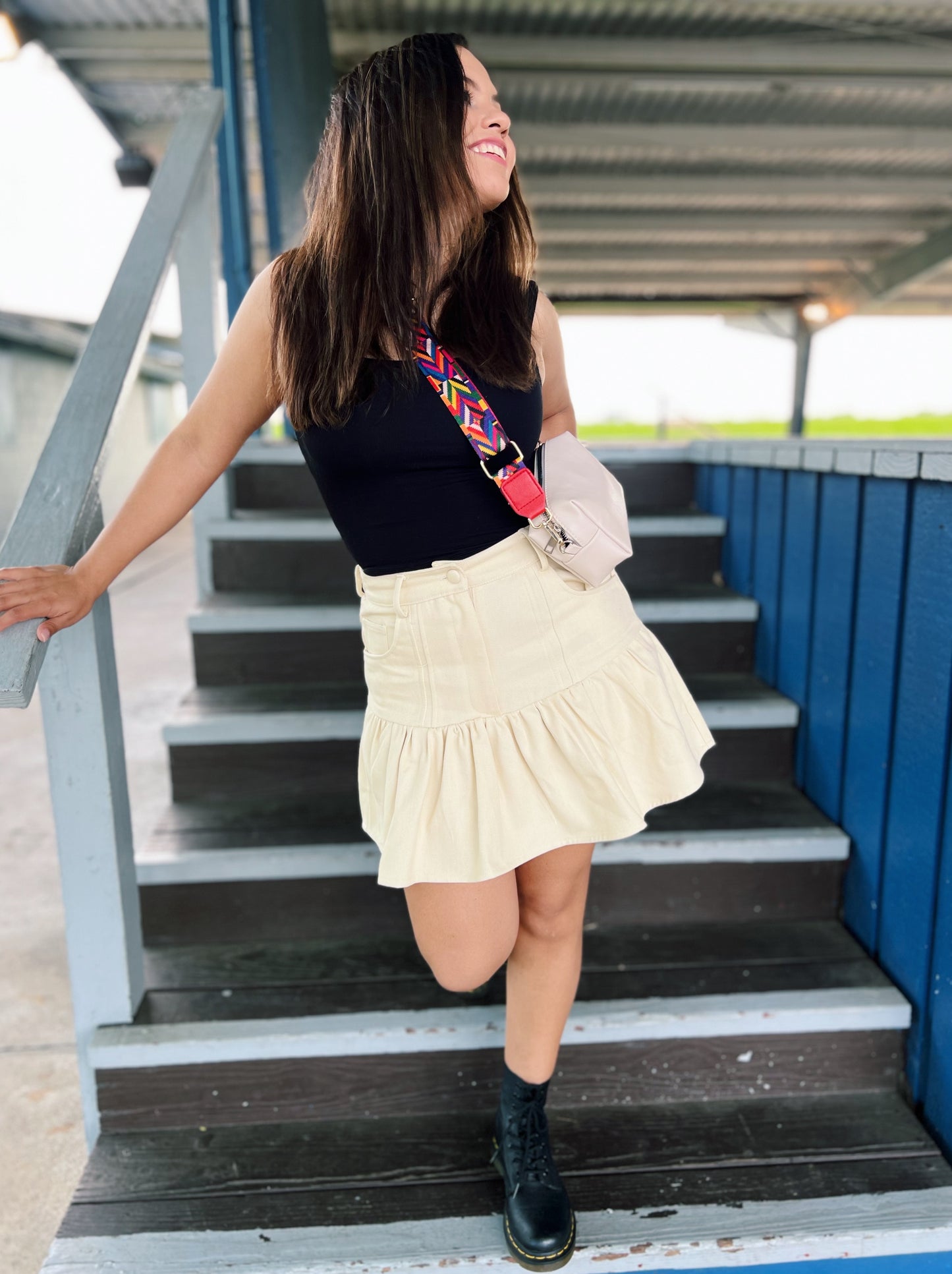 Denim Mini Ruffle Skirt