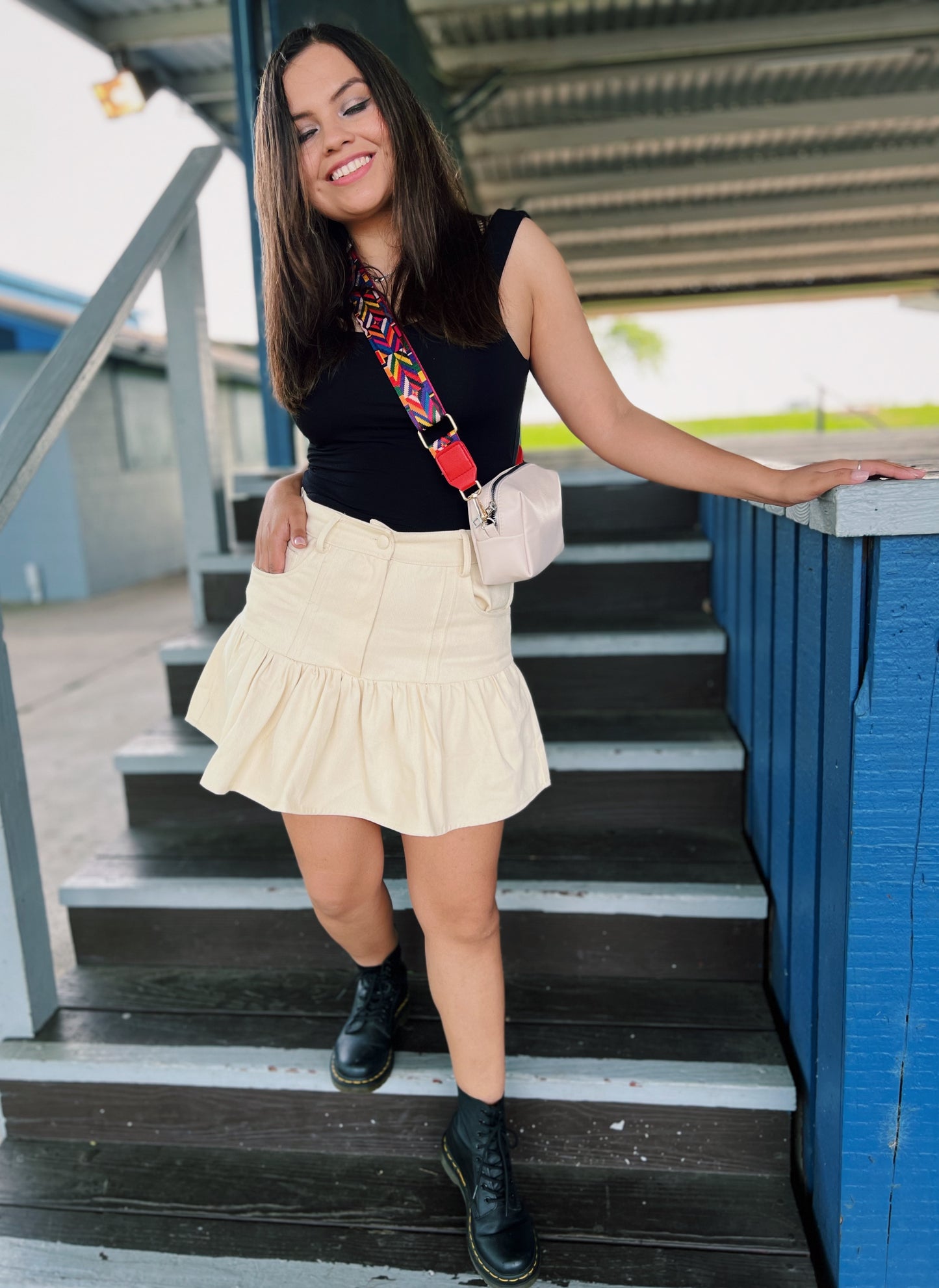 Denim Mini Ruffle Skirt