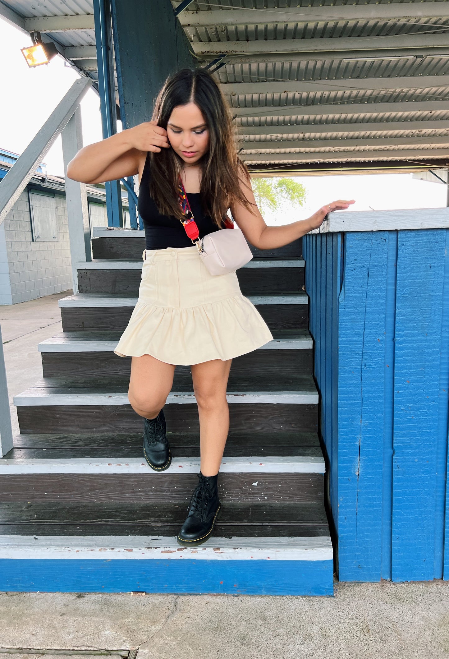 Denim Mini Ruffle Skirt