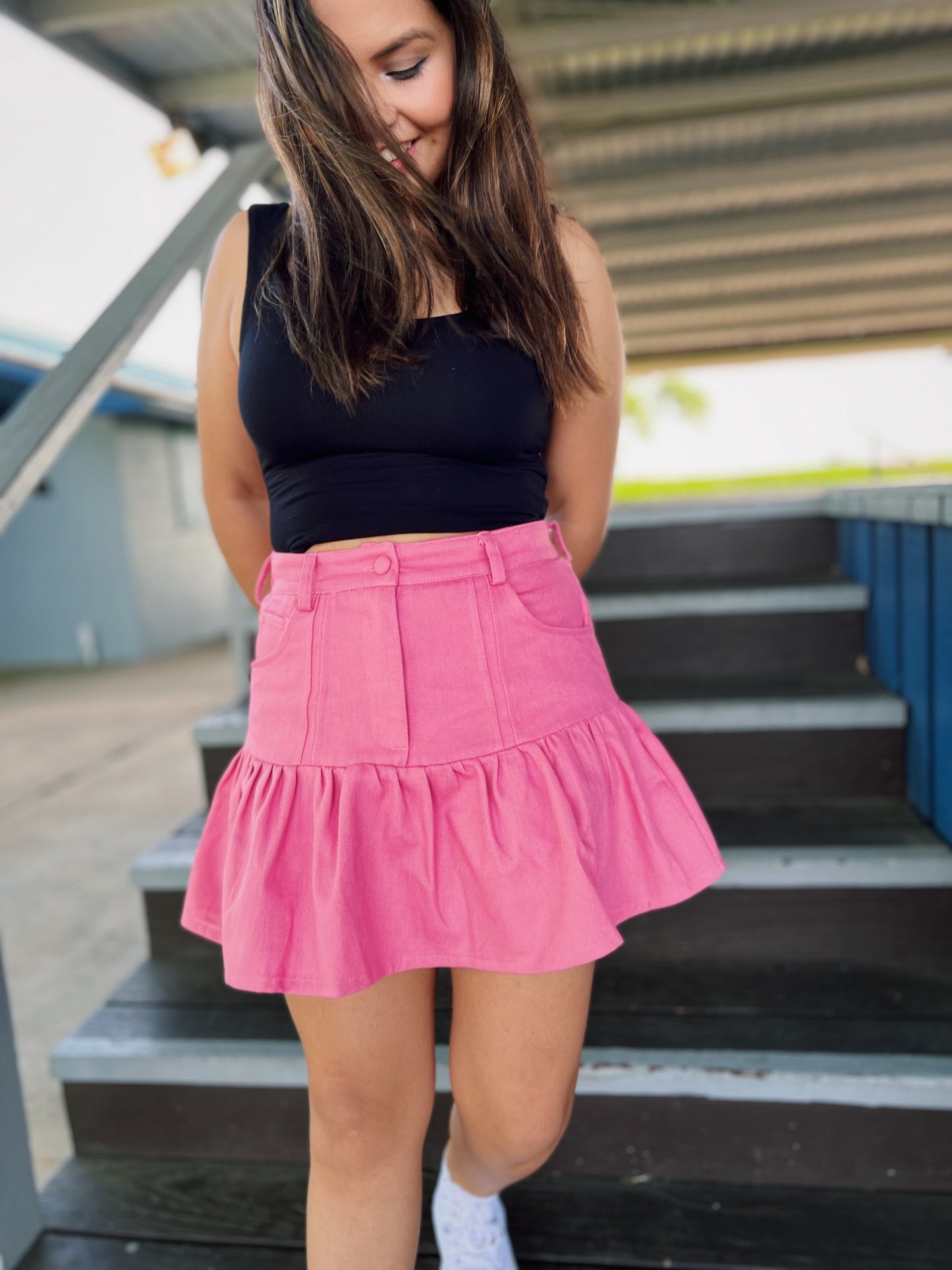 Denim Mini Ruffle Skirt